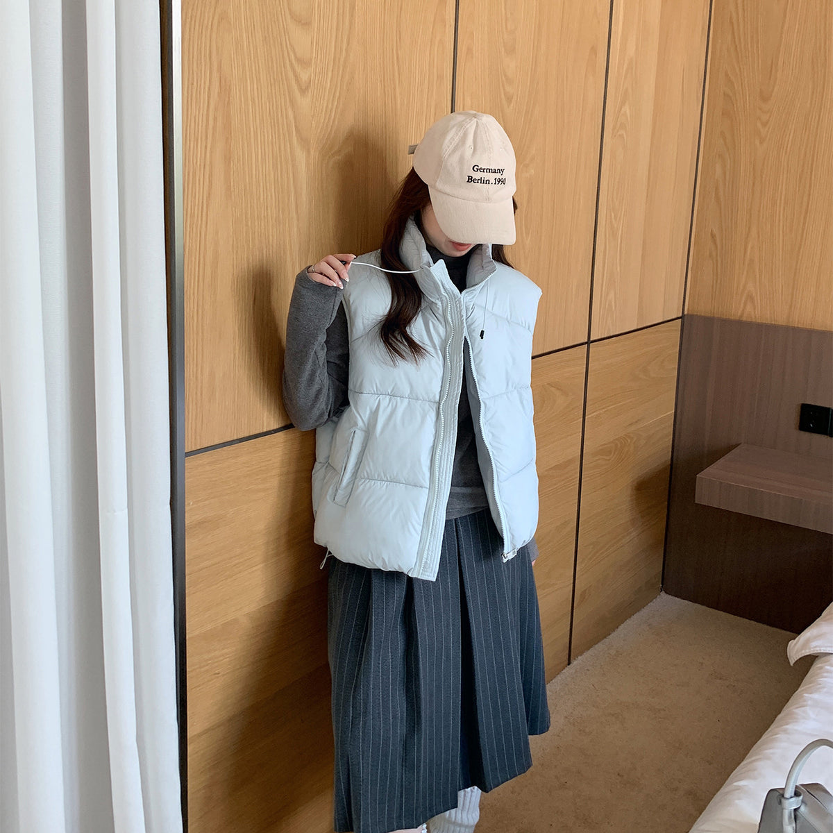 ふっくら 中綿ベスト スタンドカラー